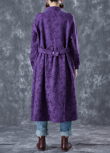 Chinese Style Purple Stand Collar Jacquard Linen Maxi Dresses Spring LY5604 - fabuloryshop