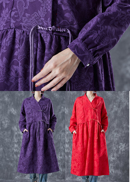 Chinese Style Purple Stand Collar Jacquard Linen Maxi Dresses Spring LY5604 - fabuloryshop