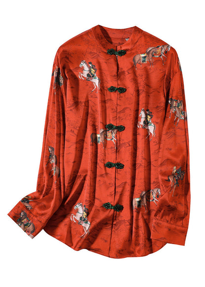 Chinese Style Red Stand Collar Print Button Silk Coats Spring LY1041 - fabuloryshop