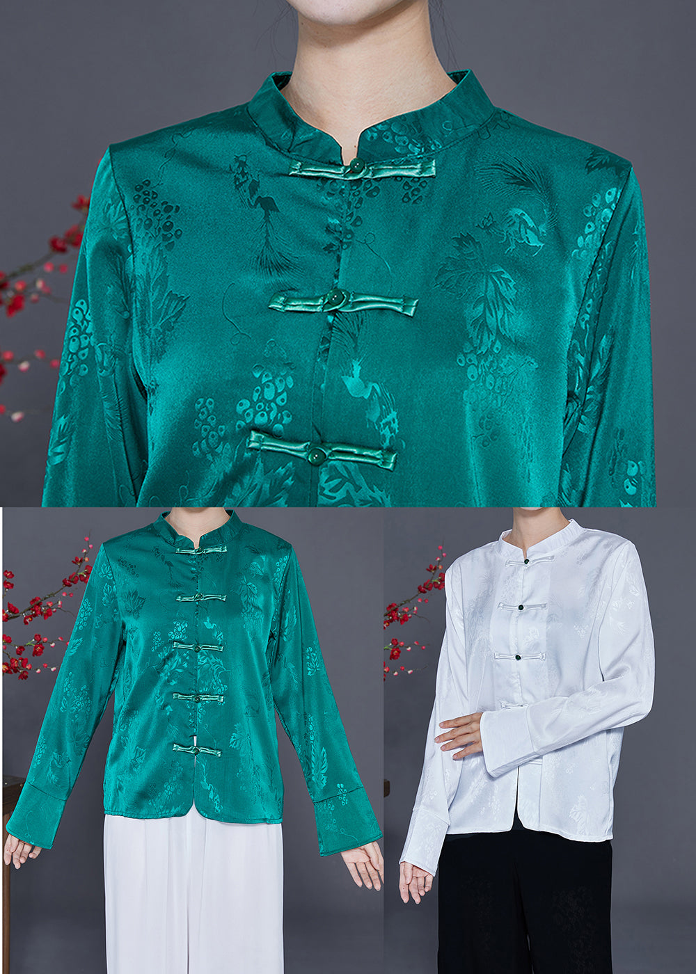 Chinese Style White Stand Collar Chinese Button Silk Blouse Top Spring LY3700 - fabuloryshop