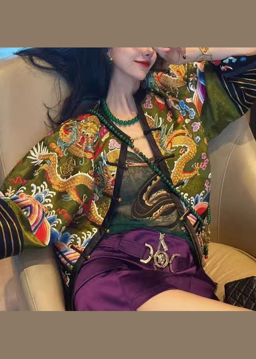 Chinese Style Yellow Embroideried Button Patchwork Cotton Jackets Fall Ada Fashion