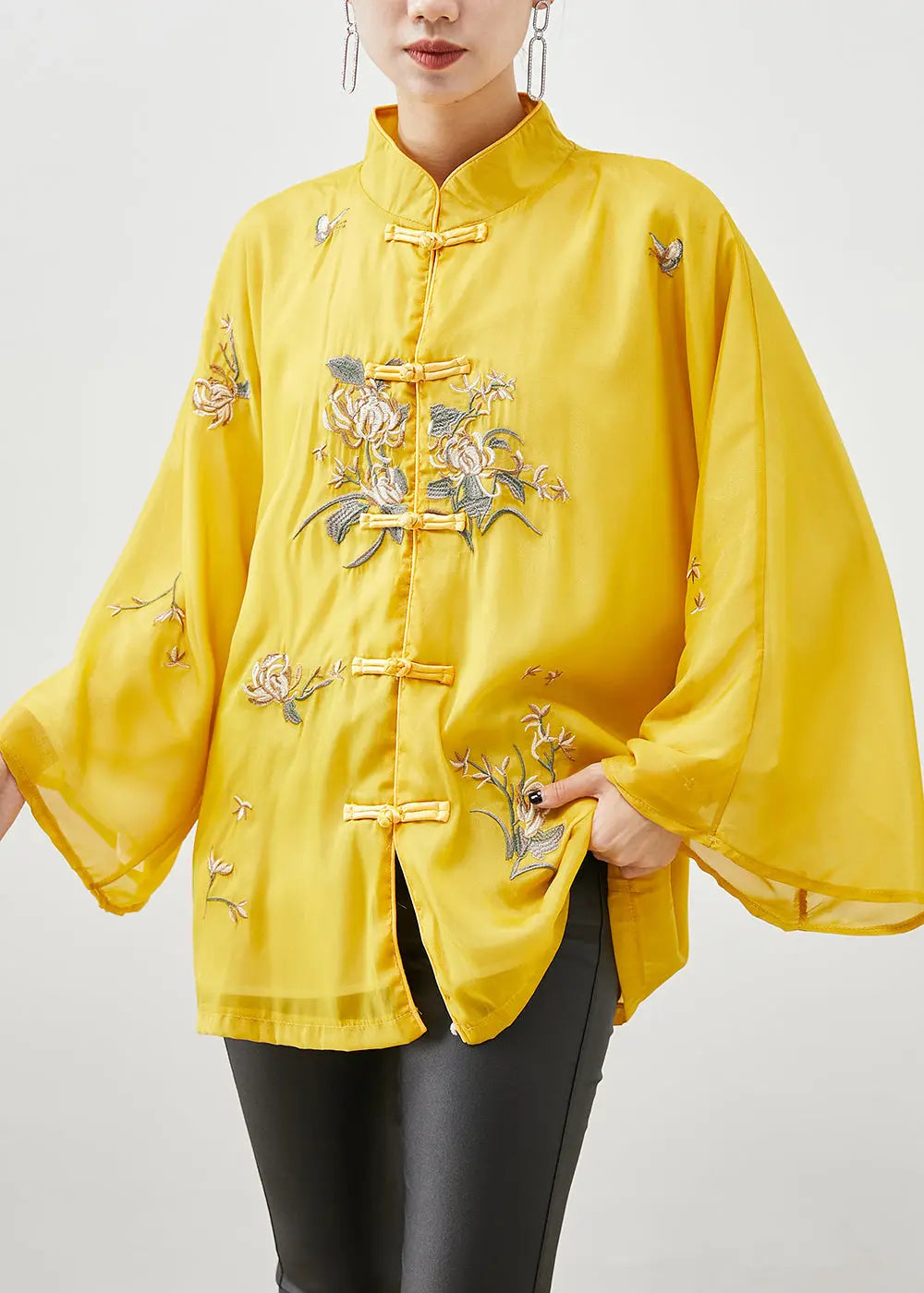 Chinese Style Yellow Embroideried Silk Jackets Fall Ada Fashion