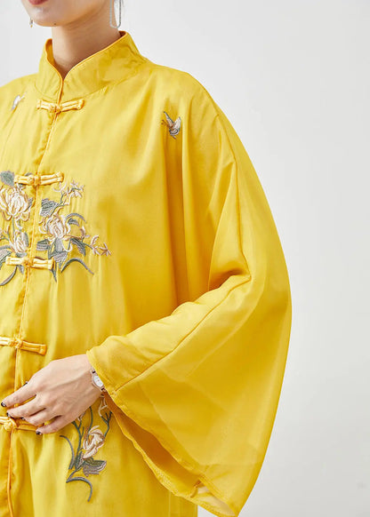 Chinese Style Yellow Embroideried Silk Jackets Fall Ada Fashion