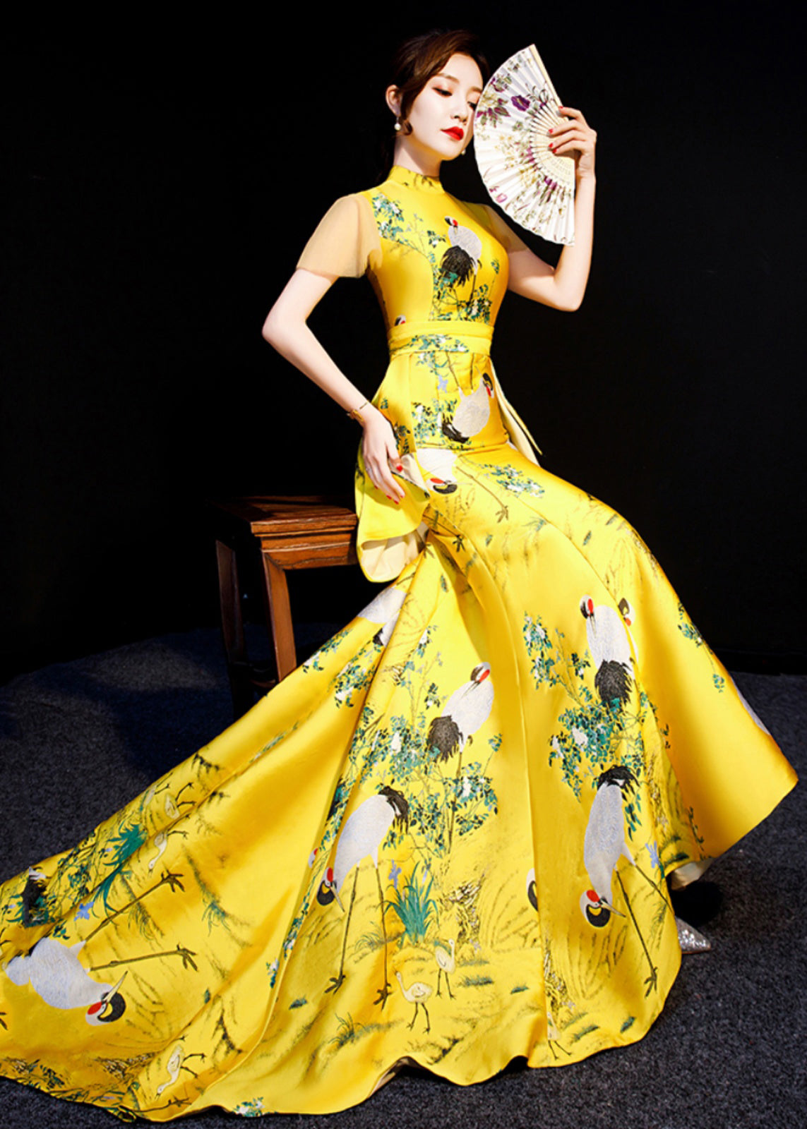 Chinese Style Yellow Embroideried Wrinkled Patchwork Silk Vacation Dresses Summer Ada Fashion
