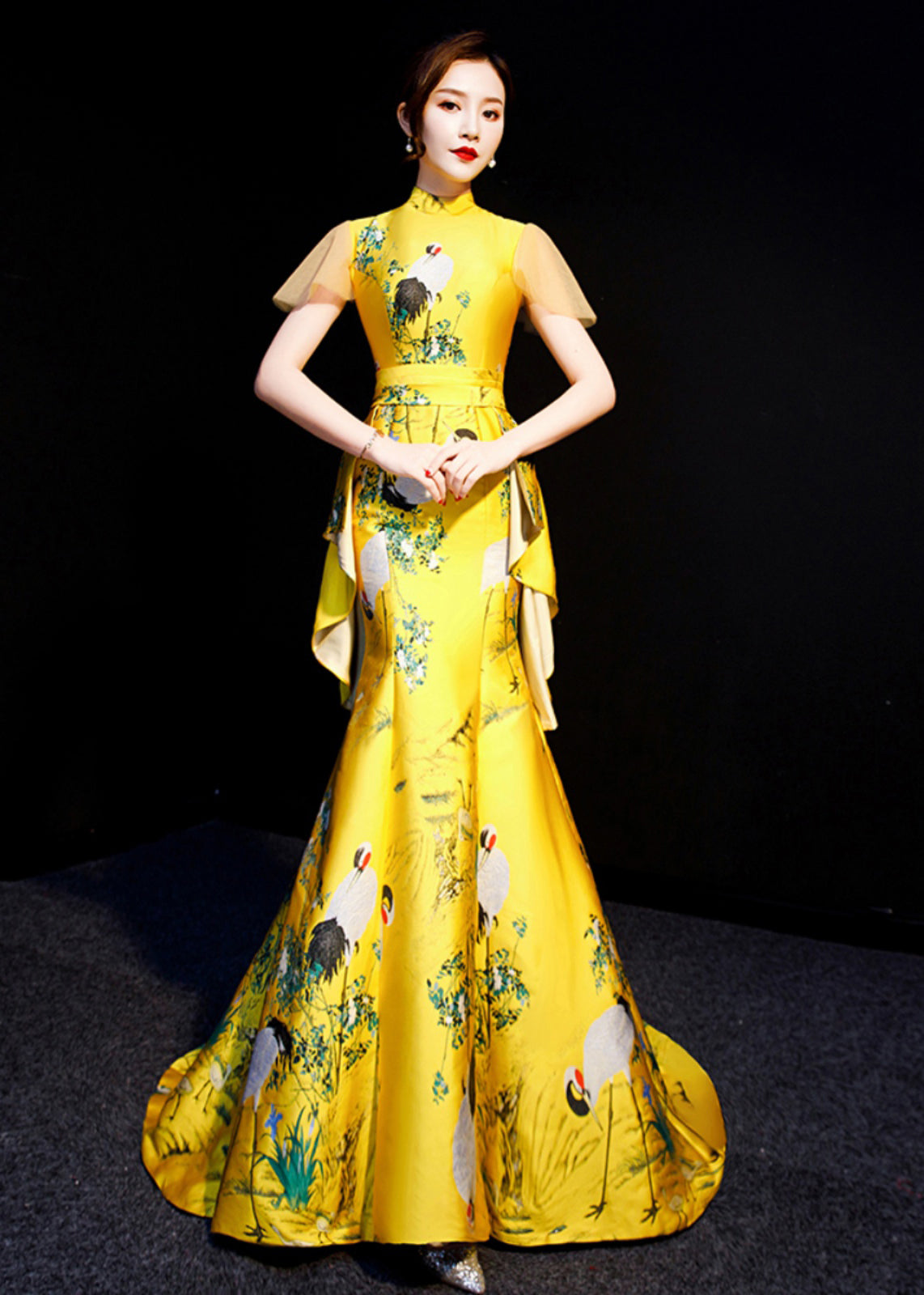 Chinese Style Yellow Embroideried Wrinkled Patchwork Silk Vacation Dresses Summer Ada Fashion