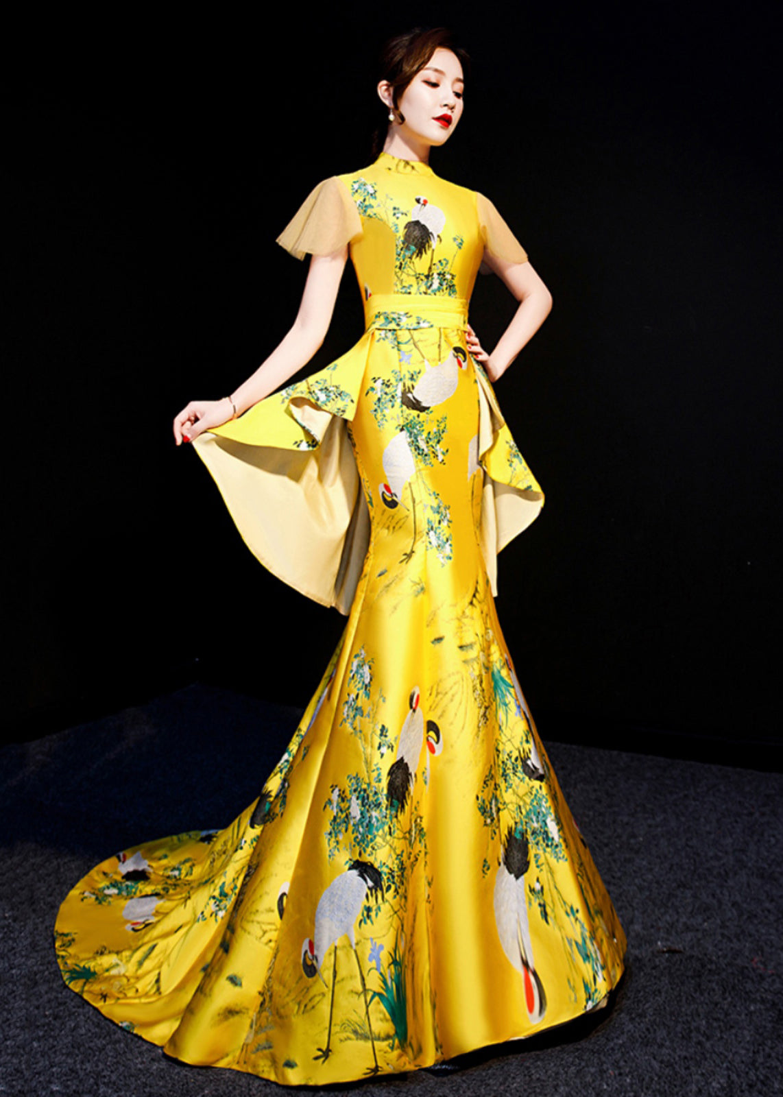 Chinese Style Yellow Embroideried Wrinkled Patchwork Silk Vacation Dresses Summer Ada Fashion