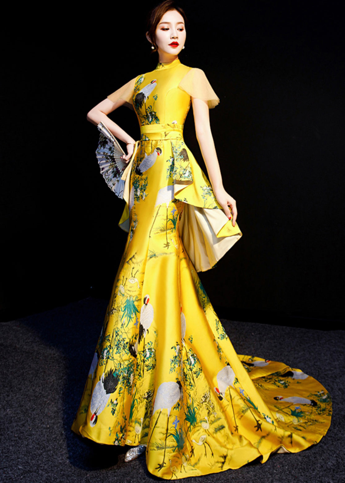 Chinese Style Yellow Embroideried Wrinkled Patchwork Silk Vacation Dresses Summer Ada Fashion