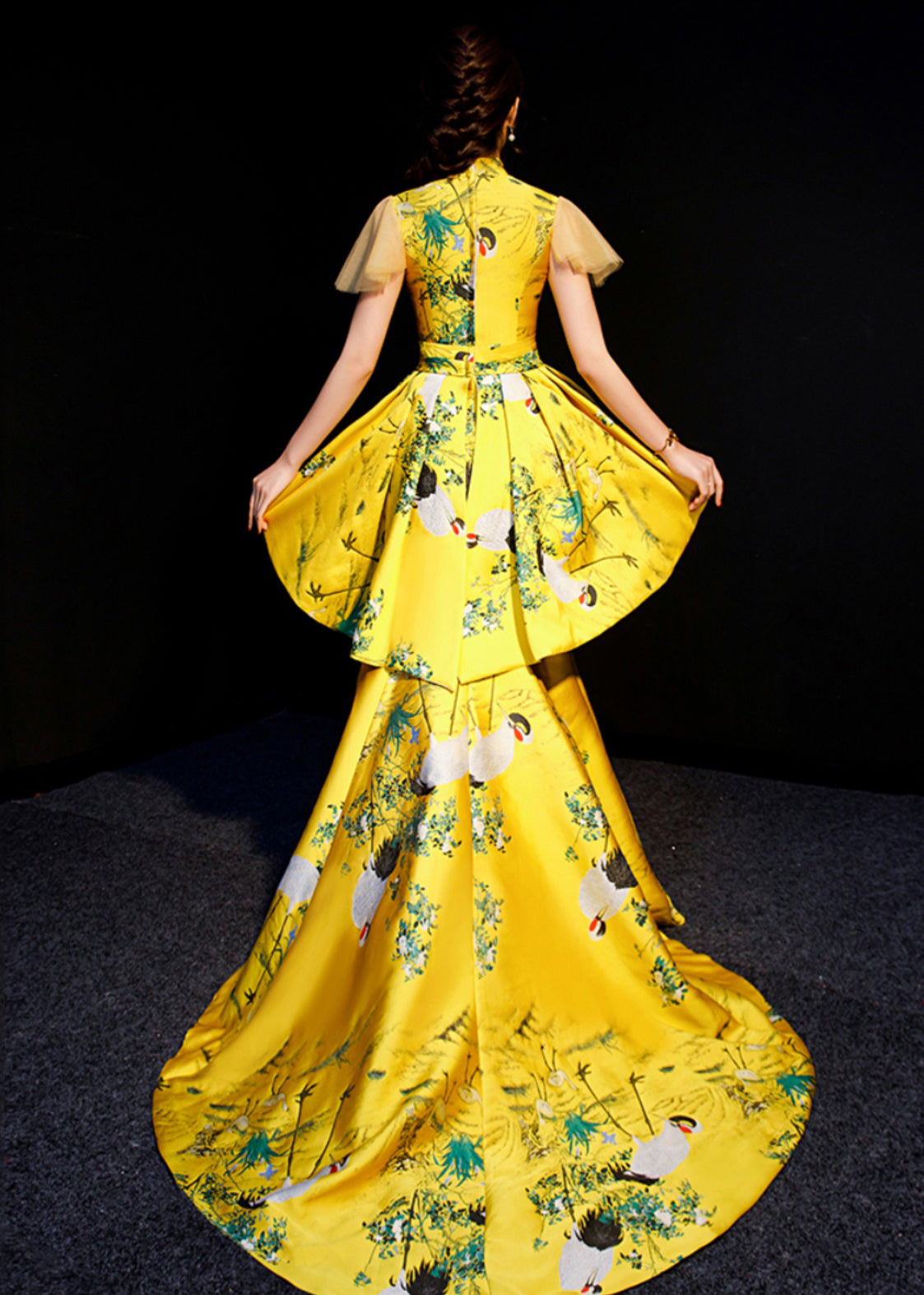 Chinese Style Yellow Embroideried Wrinkled Patchwork Silk Vacation Dresses Summer Ada Fashion