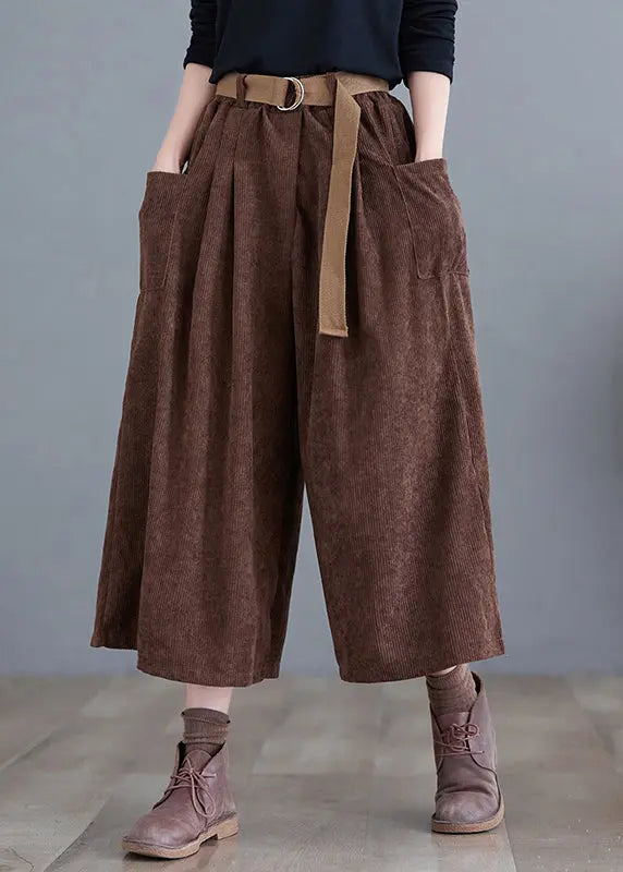 Chocolate Corduroy Wide Leg Pants Oversized Fall Ada Fashion