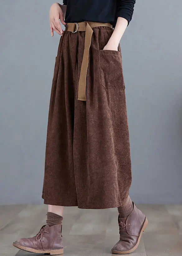 Chocolate Corduroy Wide Leg Pants Oversized Fall Ada Fashion