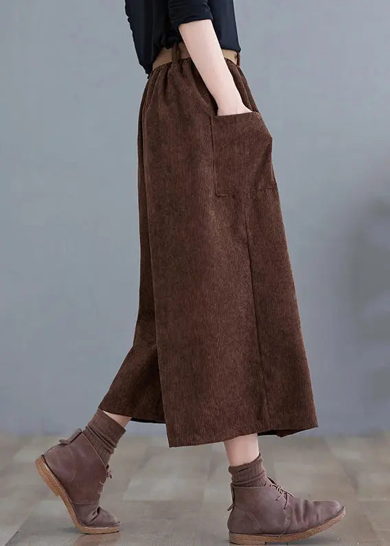 Chocolate Corduroy Wide Leg Pants Oversized Fall Ada Fashion