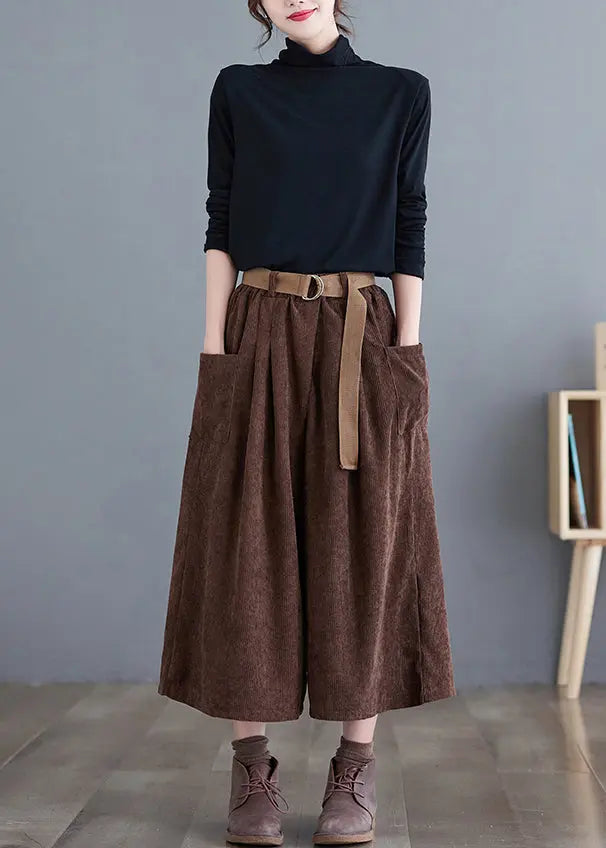 Chocolate Corduroy Wide Leg Pants Oversized Fall Ada Fashion