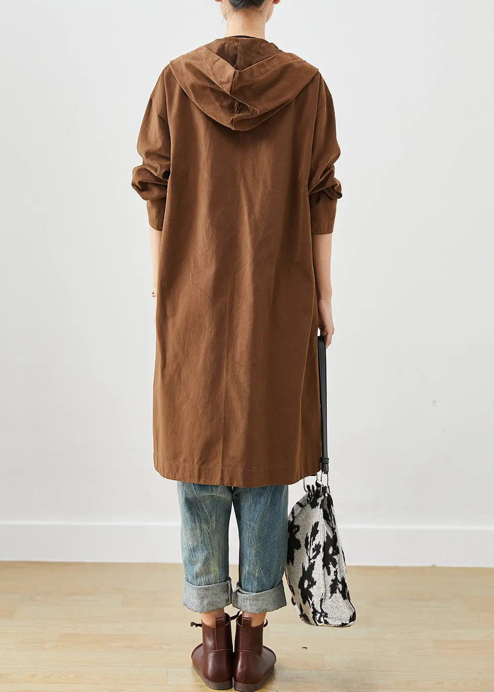 Chocolate Cotton Trench Hooded Pockets Fall Ada Fashion