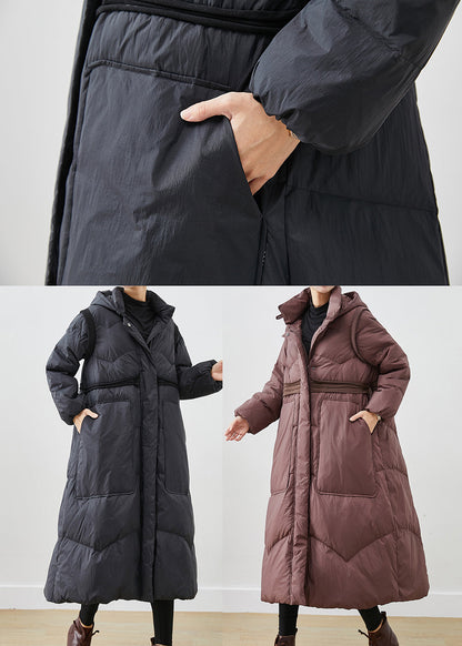 Chocolate Duck Down Coats Drawstring Big Pockets Winter Ada Fashion