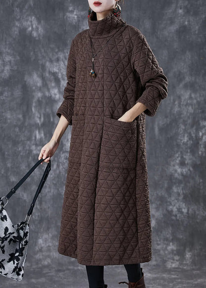 Chocolate Fine Cotton Filled Maxi Dresses Turtle Neck Winter Ada Fashion