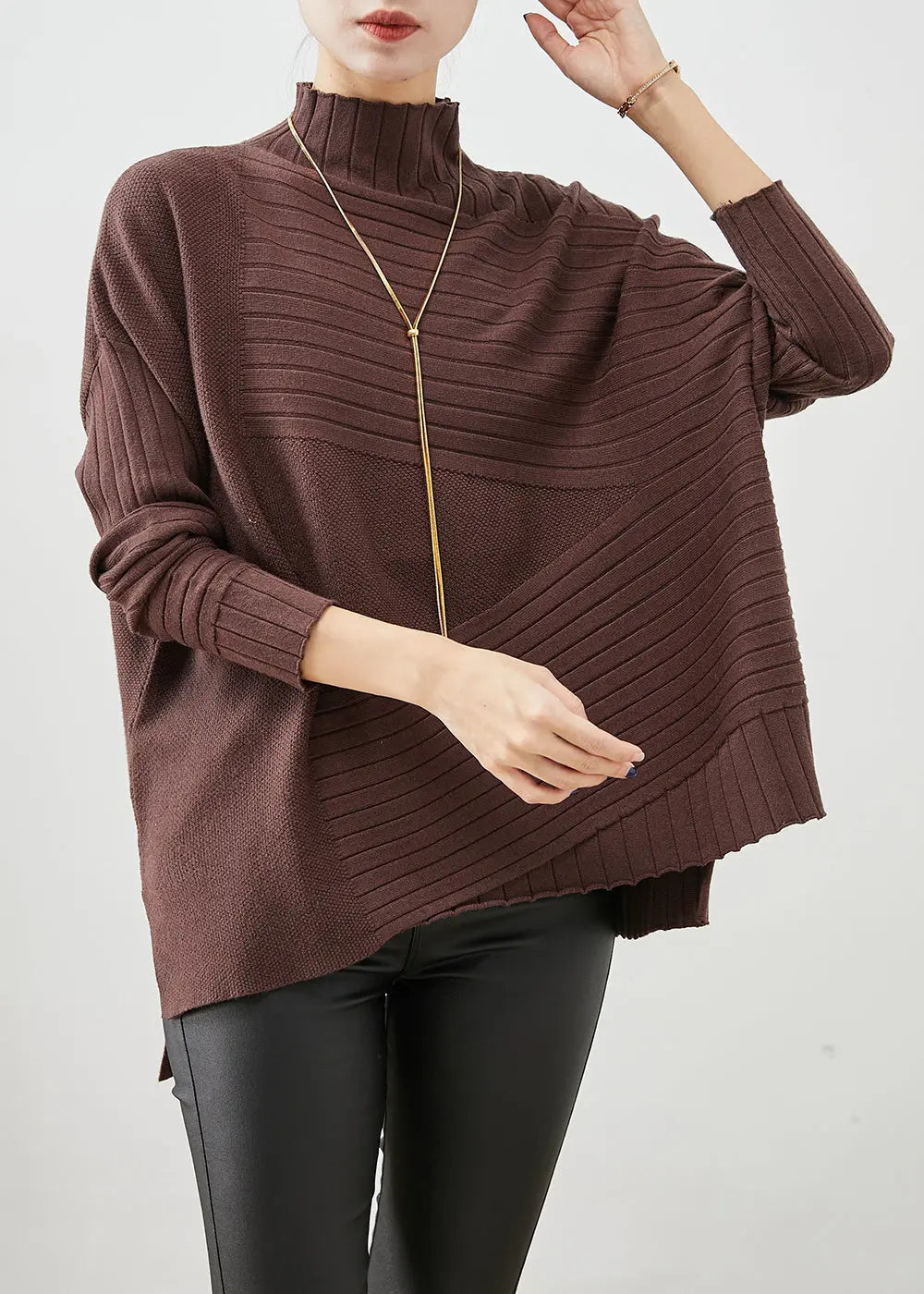 Chocolate Knit Sweater Tops Oversized Batwing Sleeve Ada Fashion