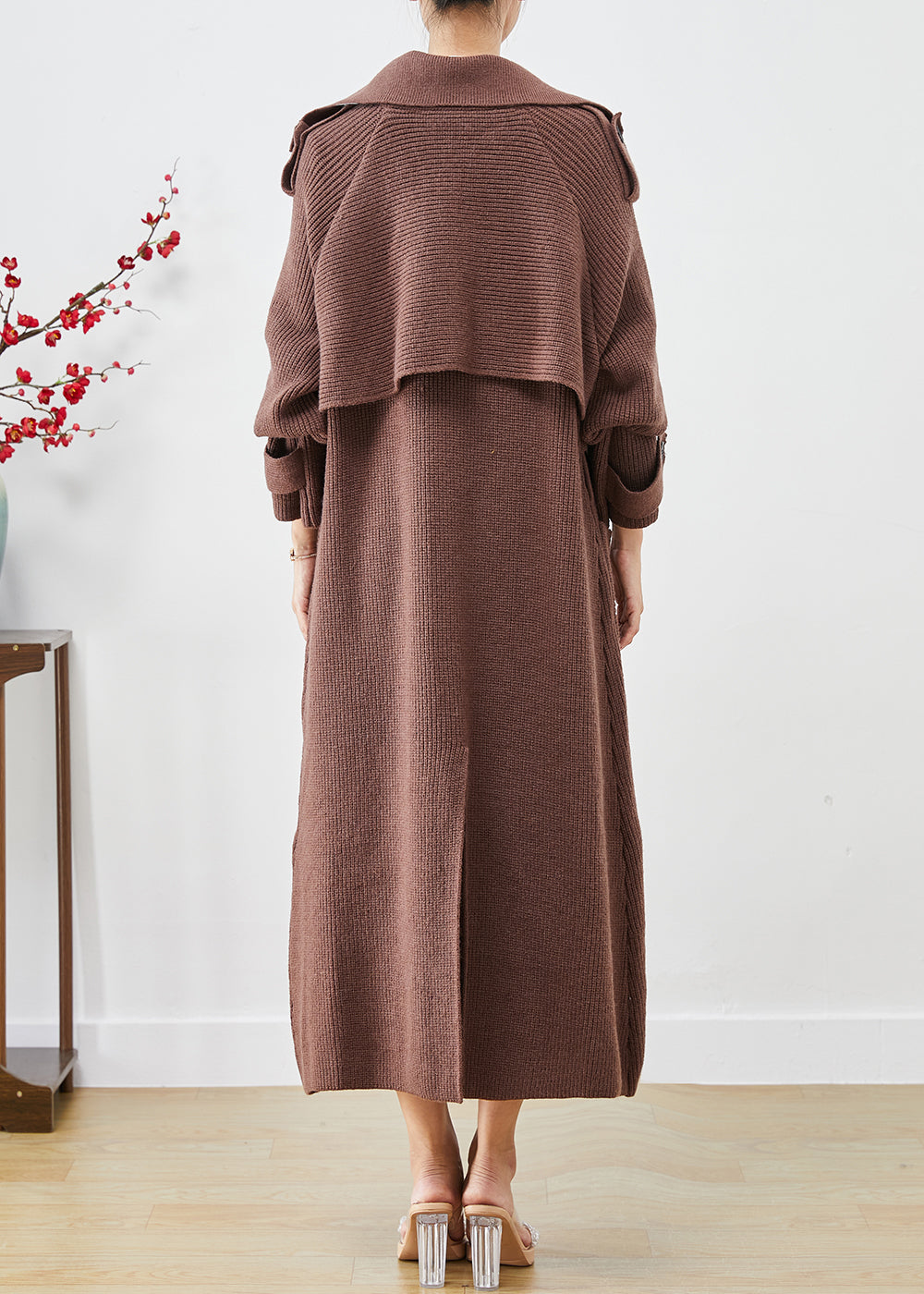 Chocolate Loose Knit Coat Outwear Double Breast Pockets Fall Ada Fashion