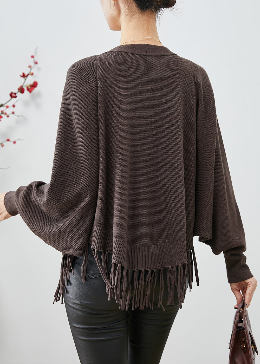 Chocolate Loose Knit Coats V Neck Tasseled Fall Ada Fashion