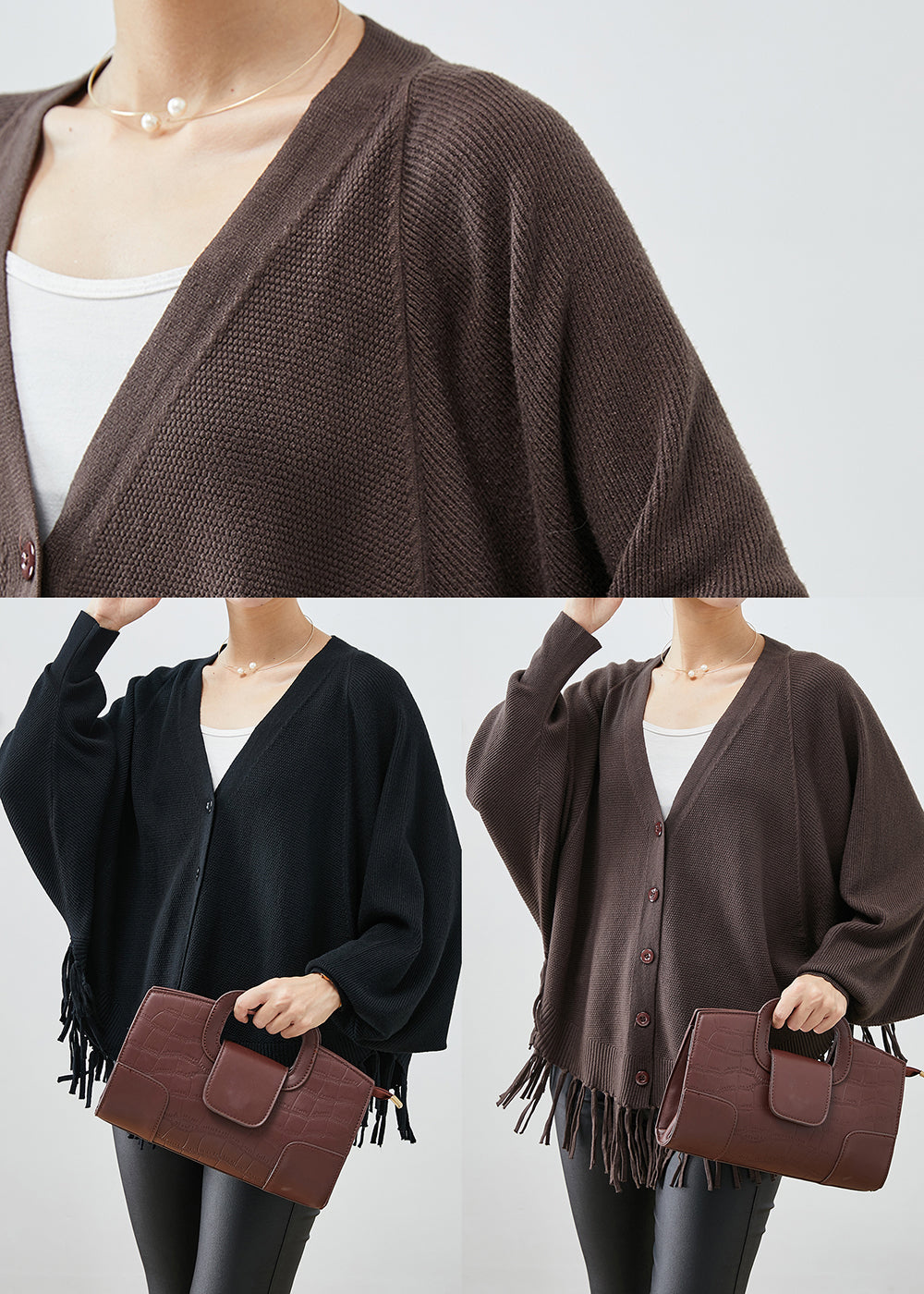 Chocolate Loose Knit Coats V Neck Tasseled Fall Ada Fashion