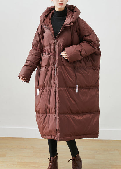 Chocolate Oversized Duck Down Jackets Hooded Drawstring Winter Ada Fashion