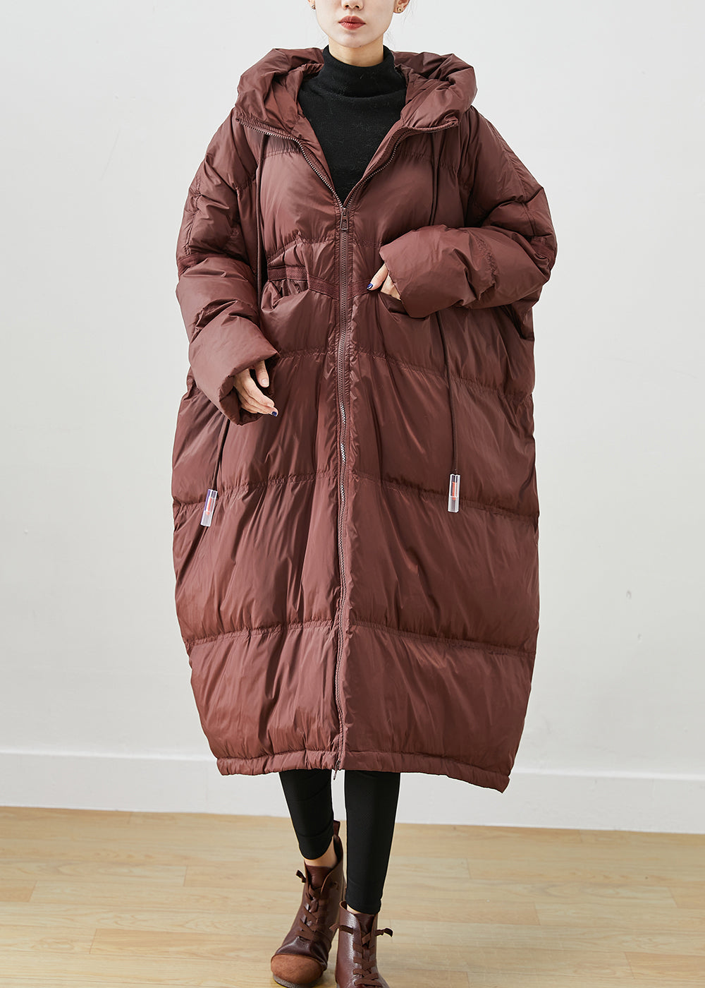 Chocolate Oversized Duck Down Jackets Hooded Drawstring Winter Ada Fashion