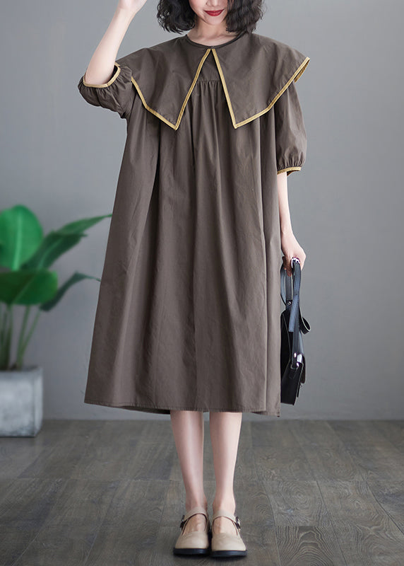 Chocolate Patchwork Cotton Long Dress Oversized O-Neck Half Sleeve LY7316 - fabuloryshop