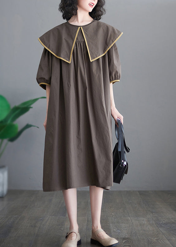 Chocolate Patchwork Cotton Long Dress Oversized O-Neck Half Sleeve LY7316 - fabuloryshop