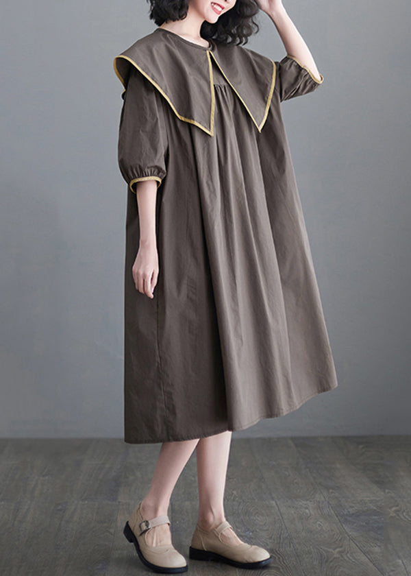 Chocolate Patchwork Cotton Long Dress Oversized O-Neck Half Sleeve LY7316 - fabuloryshop