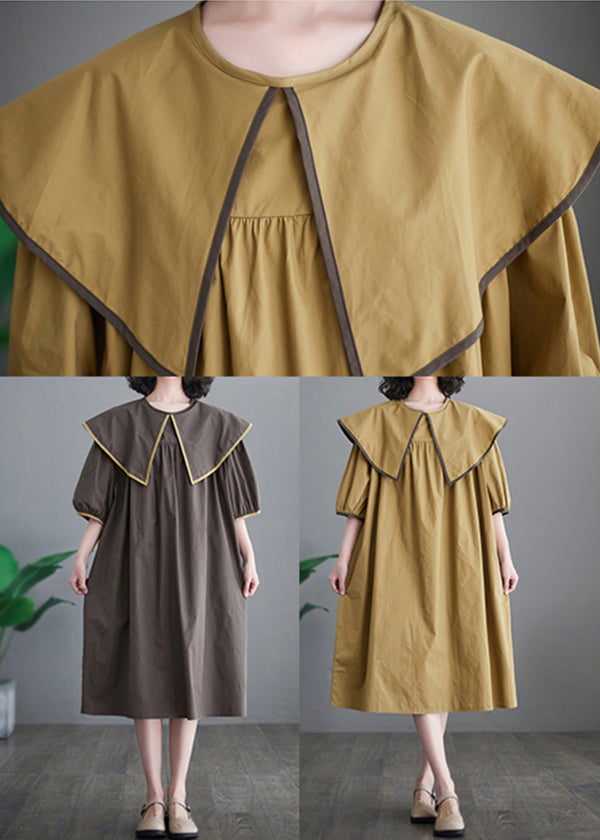 Chocolate Patchwork Cotton Long Dress Oversized O-Neck Half Sleeve LY7316 - fabuloryshop
