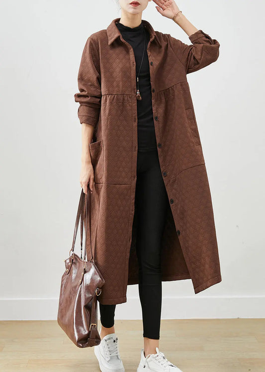 Chocolate Patchwork Cotton Trench Coats Oversized Pockets Fall Ada Fashion