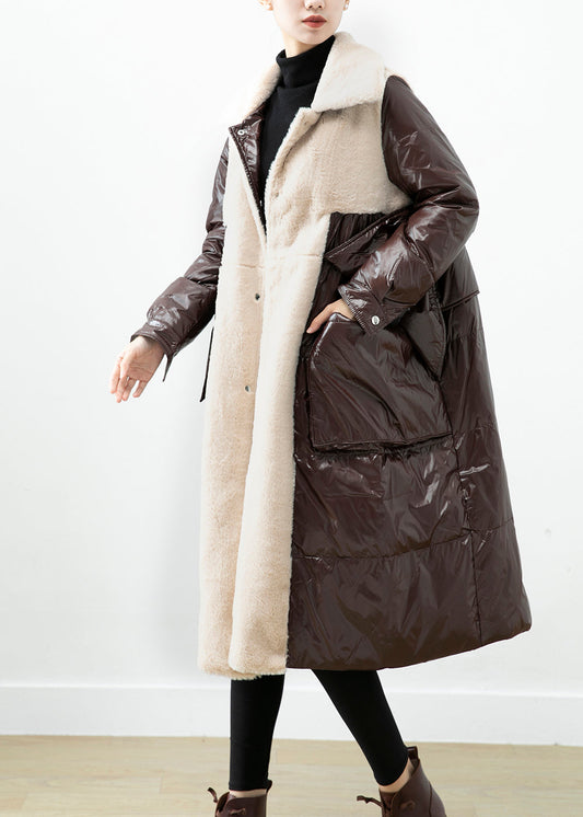 Chocolate Patchwork Mink Velvet Duck Down Down Coat Oversized Winter Ada Fashion