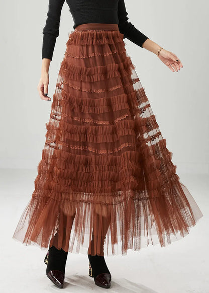 Chocolate Tulle A Line Skirts Ruffled Fall Ada Fashion