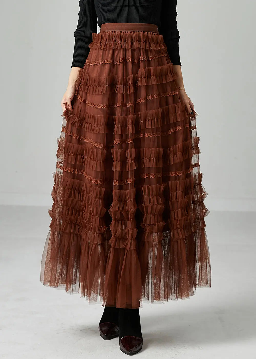 Chocolate Tulle A Line Skirts Ruffled Fall Ada Fashion