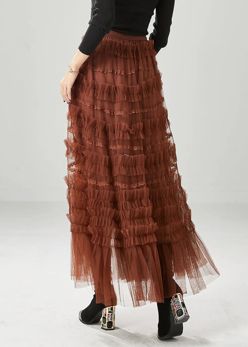 Chocolate Tulle A Line Skirts Ruffled Fall Ada Fashion