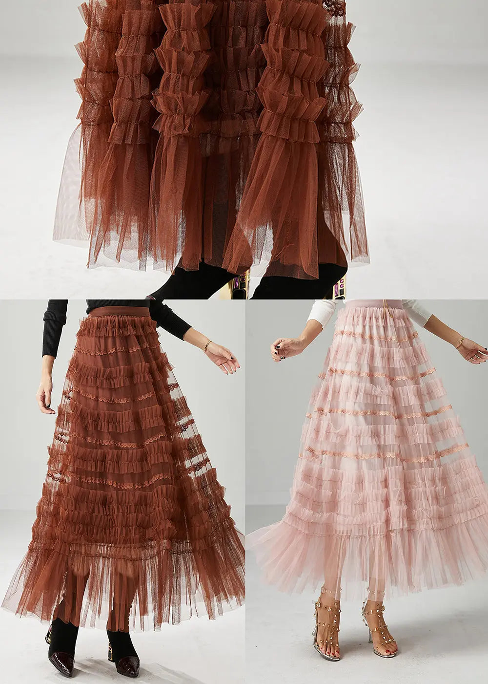 Chocolate Tulle A Line Skirts Ruffled Fall Ada Fashion