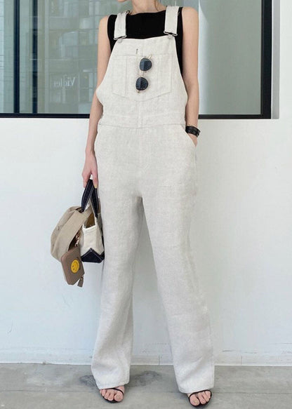 Classy Apricot Patchwork Cotton Straight Overalls Jumpsuit Summer LY2146 - fabuloryshop