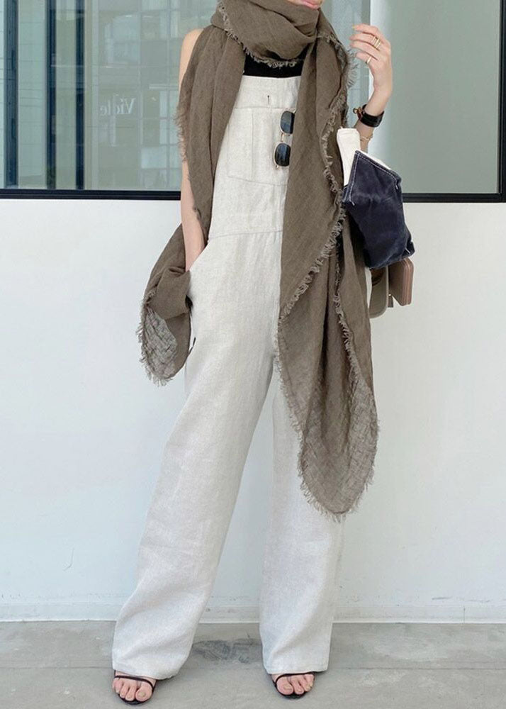 Classy Apricot Patchwork Cotton Straight Overalls Jumpsuit Summer LY2146