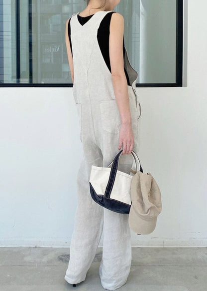 Classy Apricot Patchwork Cotton Straight Overalls Jumpsuit Summer LY2146 - fabuloryshop