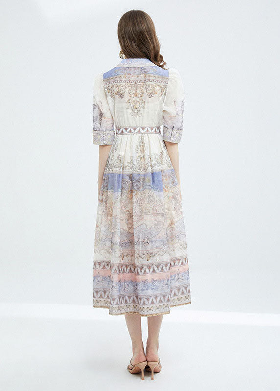 Classy Apricot Peter Pan Collar Print Sashes Patchwork Cotton Dresses Summer LY7370 - fabuloryshop