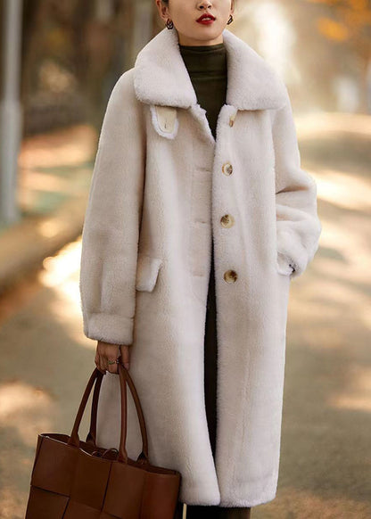 Classy Beige Stand Collar Pockets Patchwork Wool Trench Winter Ada Fashion