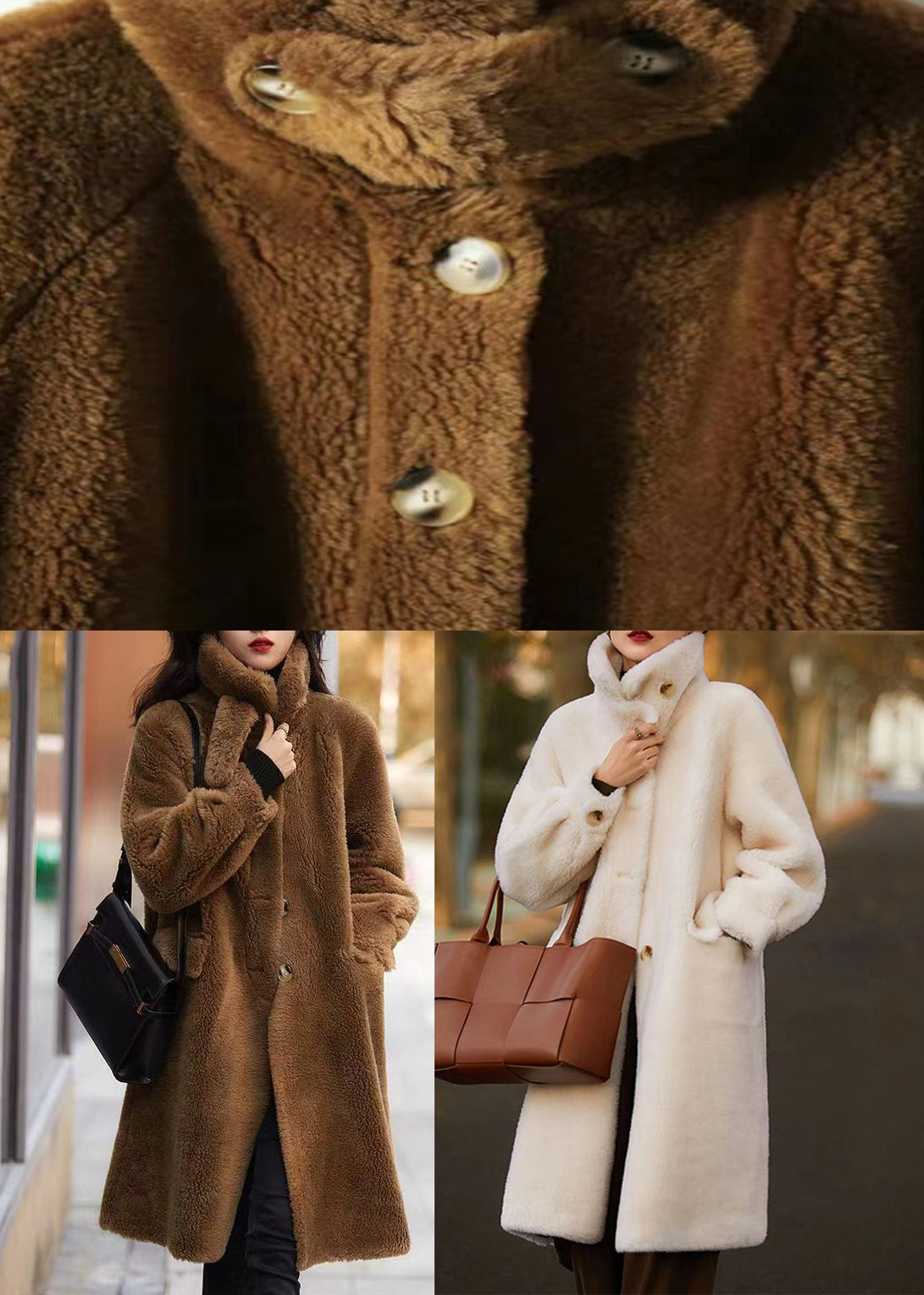 Classy Beige Stand Collar Pockets Patchwork Wool Trench Winter Ada Fashion