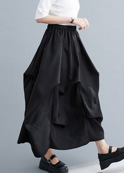 Classy Black Asymmetrical Patchwork Elastic Waist Long Skirt Summer LY2955 - fabuloryshop