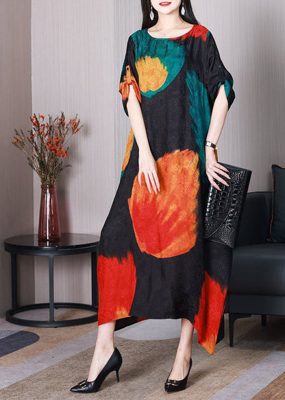 Classy Black Asymmetrical Print Silk Robe Dresses Summer LY3761 - fabuloryshop