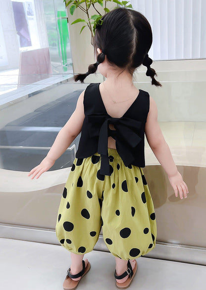 Classy Black O-Neck Print Girls Top And Crop Pants Two Piece Set Summer LY6454 - fabuloryshop