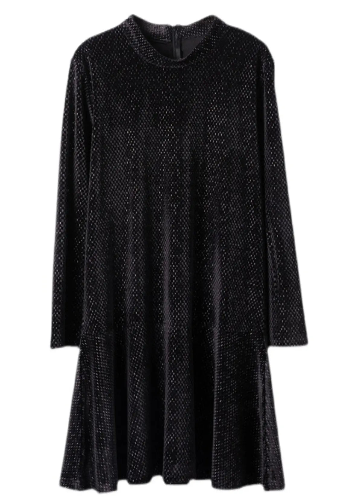 Classy Black O Neck Zippered Patchwork Mid Dress Long Sleeve Ada Fashion