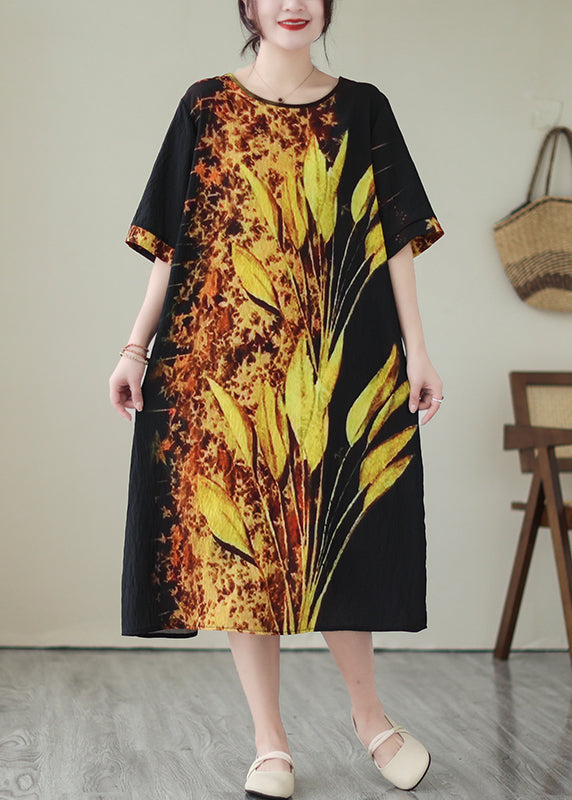 Classy Black Oversized Print Silk Holiday Dresses Summer LY7341 Ada Fashion