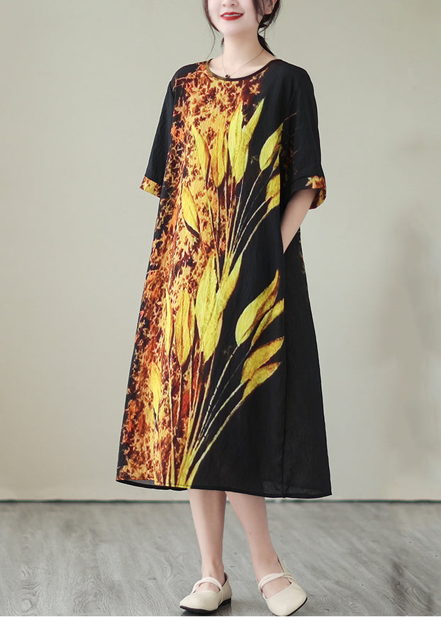 Classy Black Oversized Print Silk Holiday Dresses Summer LY7341 Ada Fashion