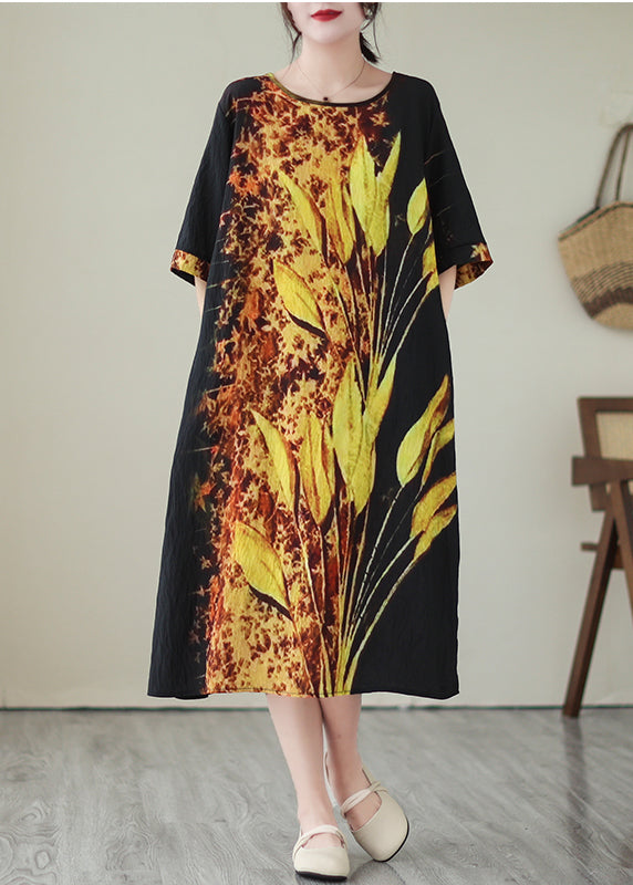 Classy Black Oversized Print Silk Holiday Dresses Summer LY7341 Ada Fashion