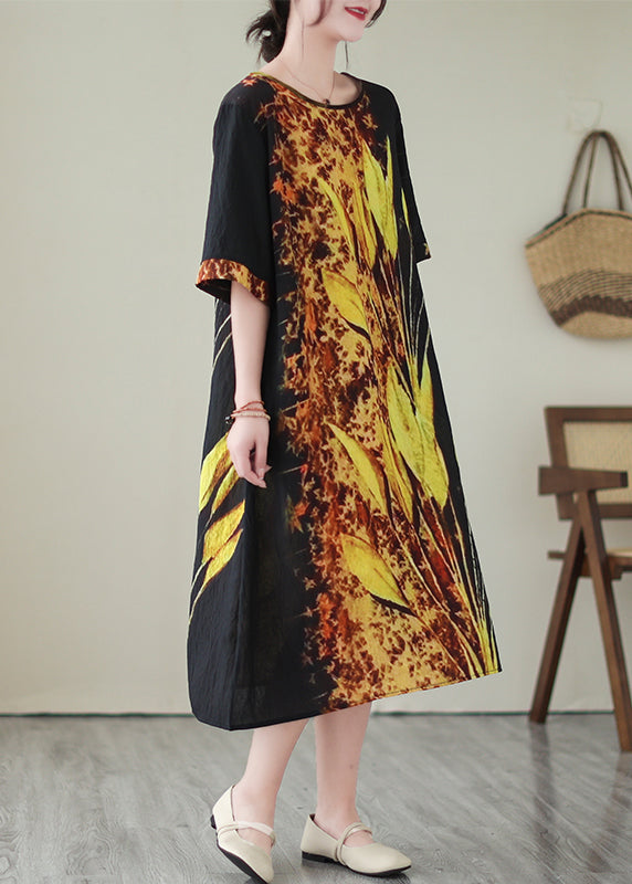 Classy Black Oversized Print Silk Holiday Dresses Summer LY7341 Ada Fashion