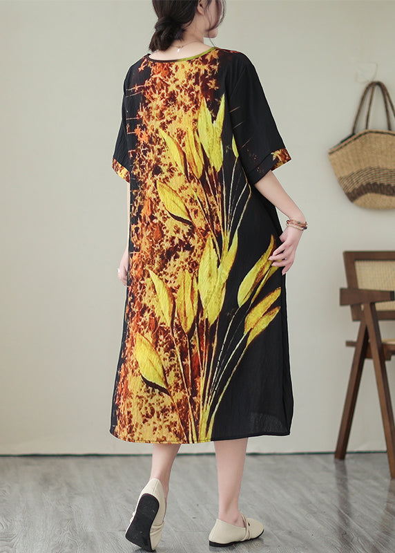 Classy Black Oversized Print Silk Holiday Dresses Summer LY7341 Ada Fashion